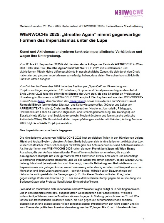 Medieninfo WIENWOCHE 2025, Festivalthema, künstlerische Leitung